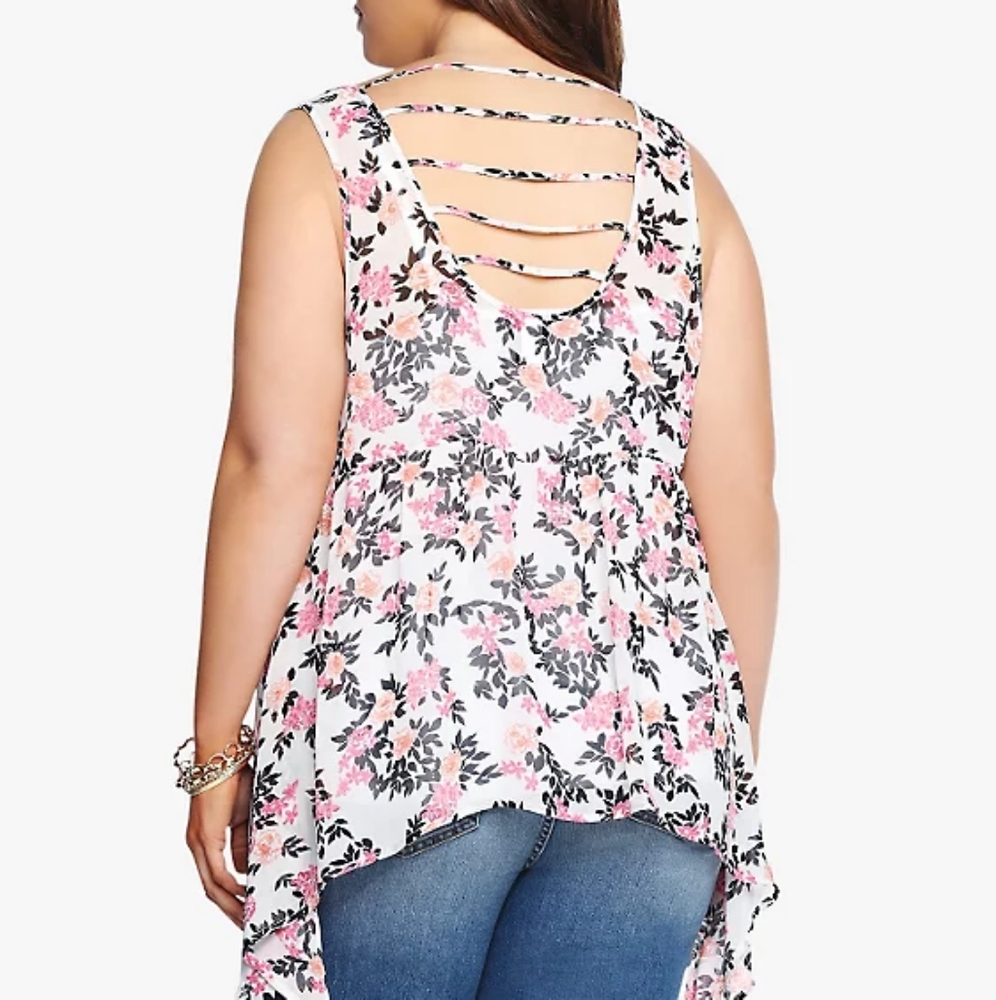 TORRID'S FLORAL BABYDOLL SHARKBITE TANK TOP - Picture 4 of 4